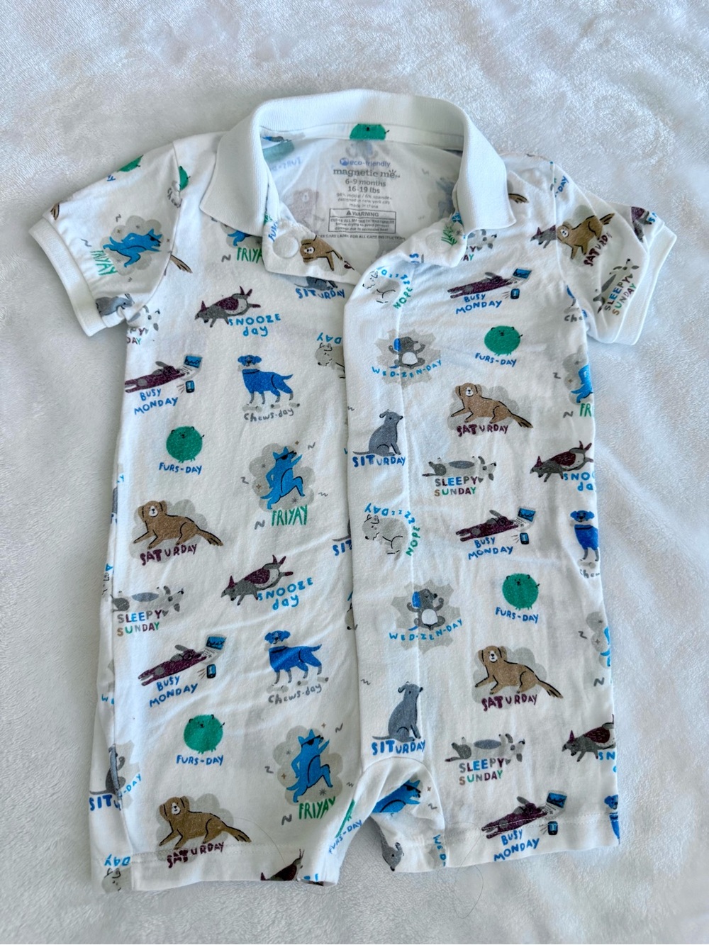 Magnetic Me Dog Print Infant Polo Romper (size 6-9M)